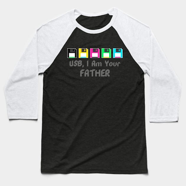 USB I Am Your Father Colorful Pixel Baseball T-Shirt by Bunchatees